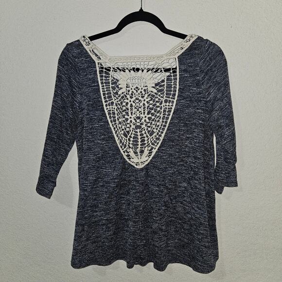 Aeropostale Women's High-Low Sweater Size Large Blue Marble Lace Back Cut Out - Picture 2 of 9